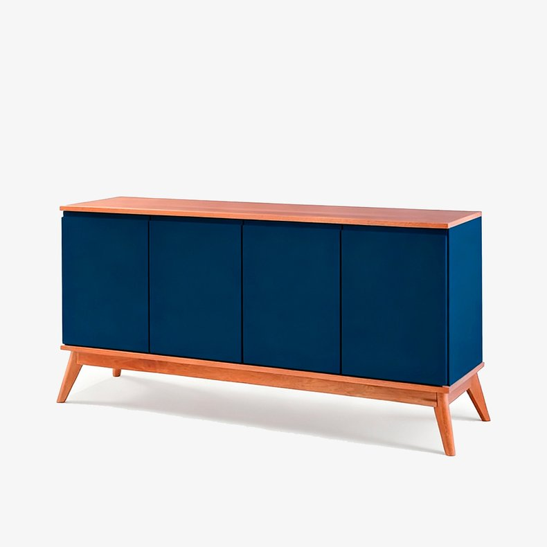 Imagem ilustrativa para Buffet 4 Portas cor Madeira Natural e Azul