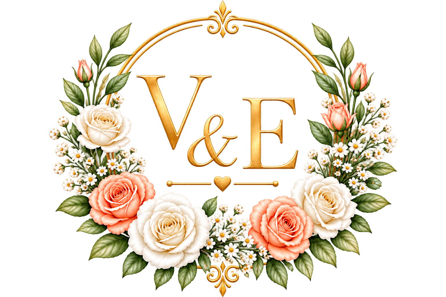 Logo floral dourado de Vinícius e Emily